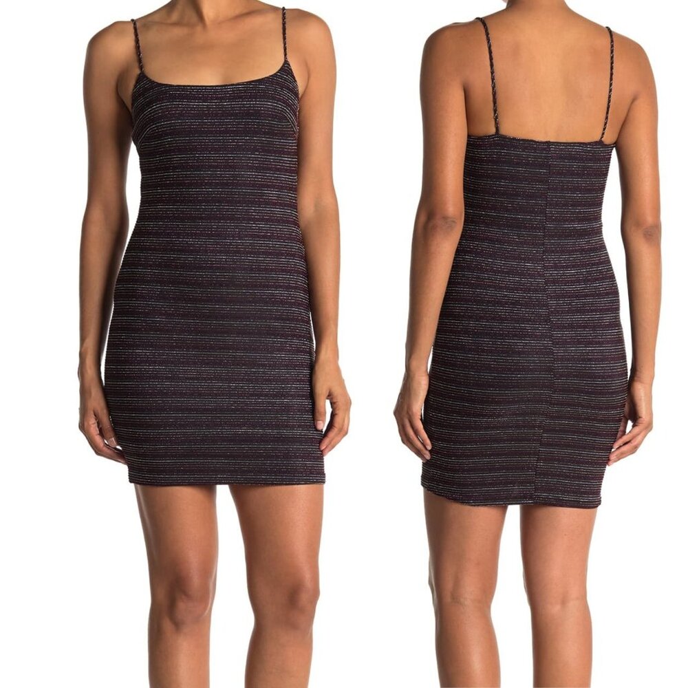 Women's Lined Bodycon Black Pink Metallic Stripe Mini Dress SZ: Medium NWT
